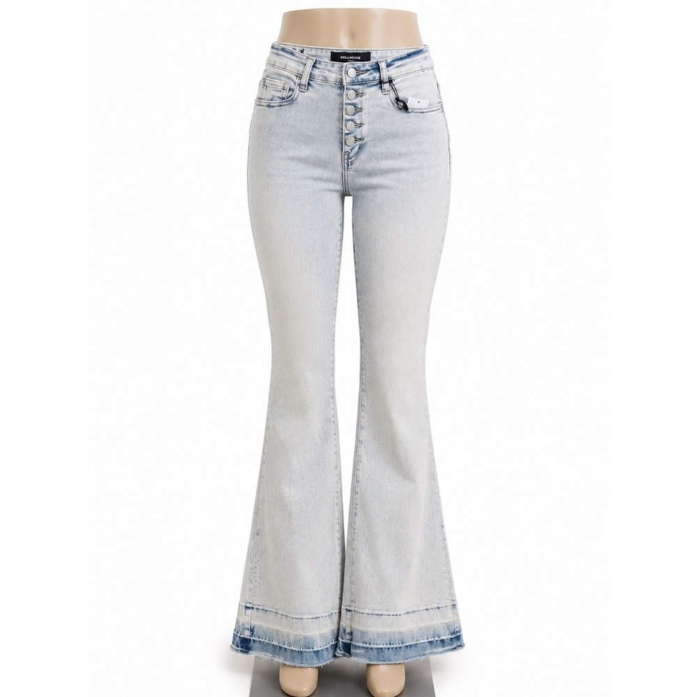 Dollhouse Curvy Collection High Rise Flare Jeans Light Wash Button Fly 24x31 NEW